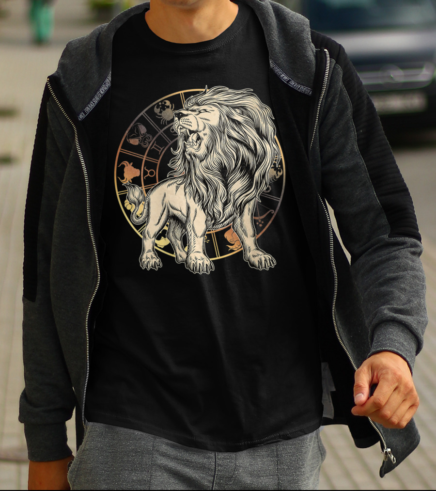 Leo Zodiac Lion Born In July August Astrology Circle T-Shirt