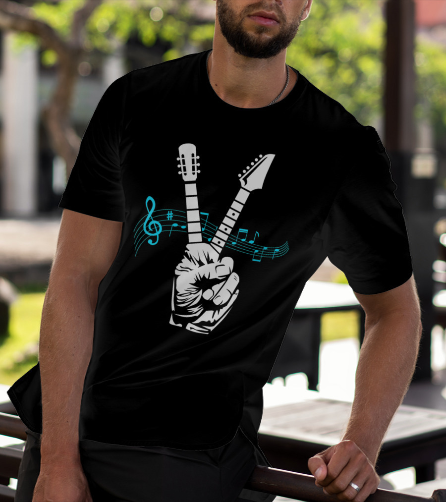 Peace Sign Musical Electric Acoustic Guitar Fusion T-Shirt