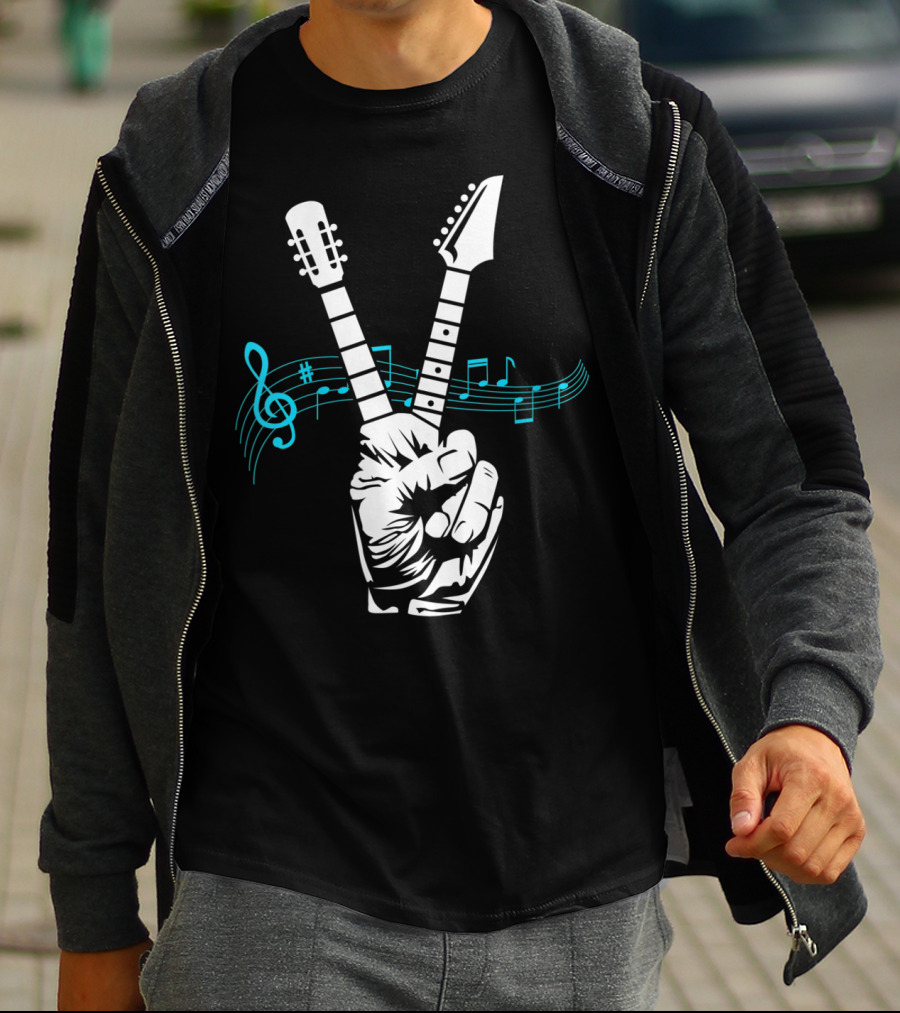 Peace Sign Musical Electric Acoustic Guitar Fusion T-Shirt