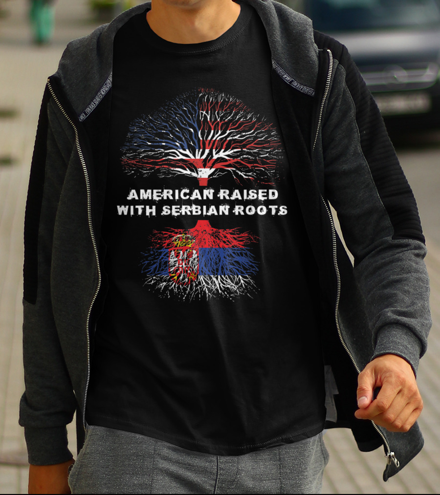 American Raised With Serbian Roots Tree Flag T-Shirt