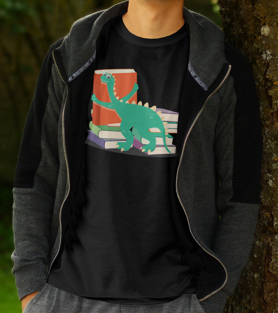 Cute Dinosaur Hugging Books For Bookish Literary Nerds T-Shirt