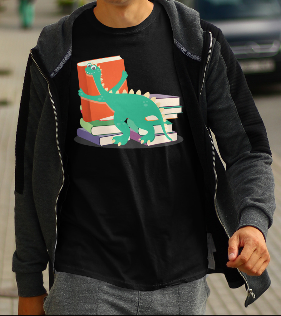Cute Dinosaur Hugging Books For Bookish Literary Nerds T-Shirt