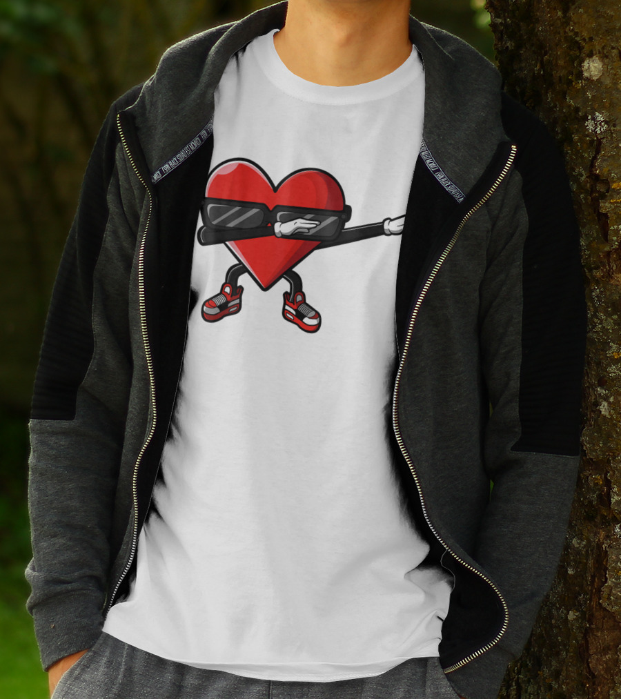 Dabbing Heart Funny Cute Valentines Day With Sneakers And Shades T-Shirt