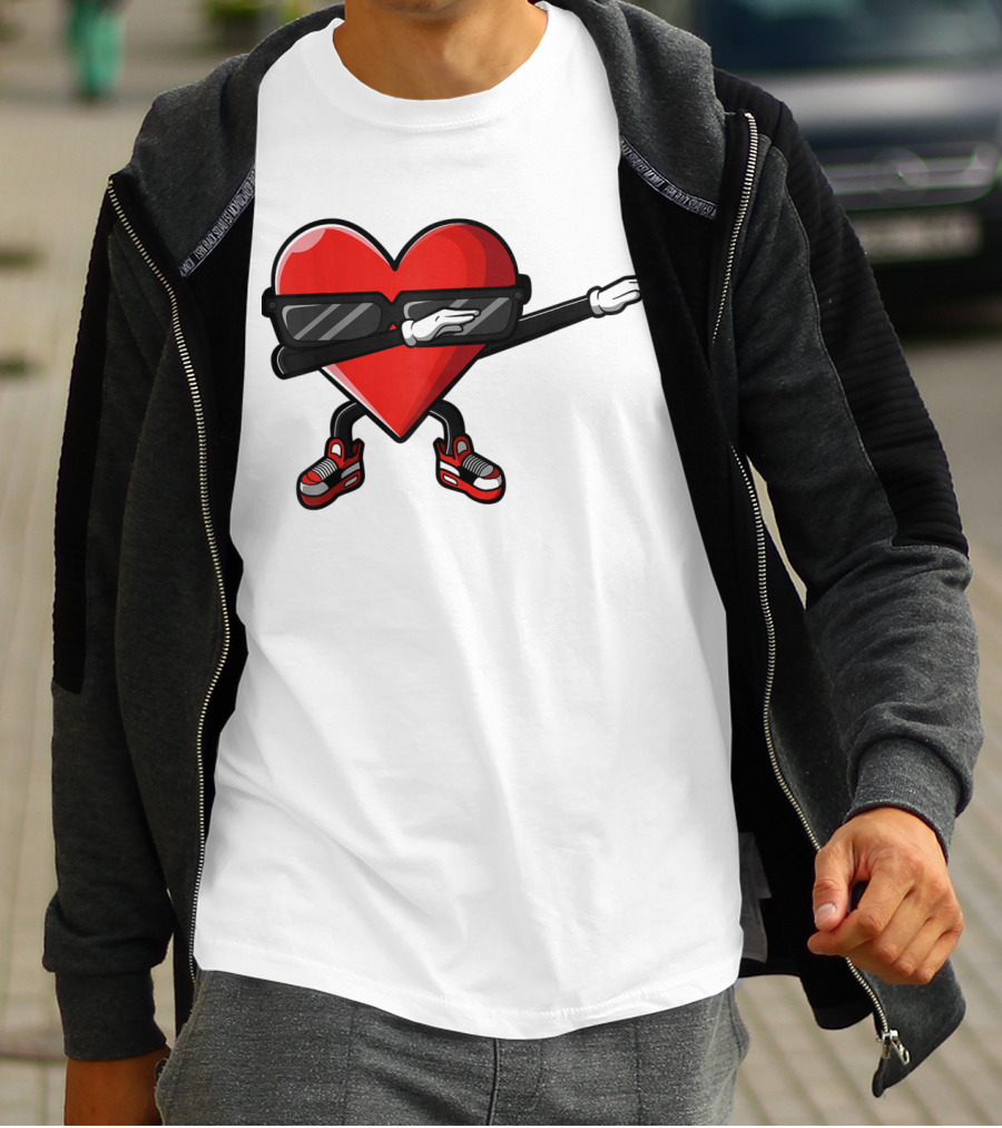 Dabbing Heart Funny Cute Valentines Day With Sneakers And Shades T-Shirt