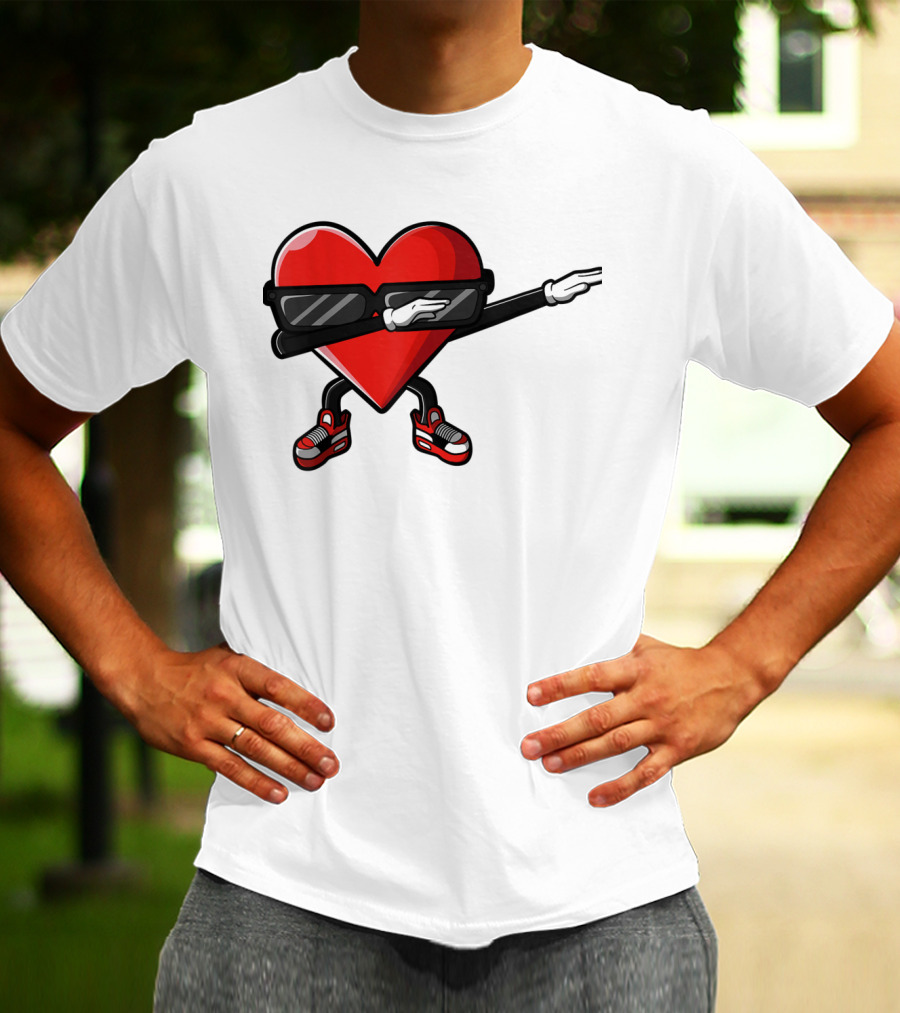 Dabbing Heart Funny Cute Valentines Day With Sneakers And Shades T-Shirt