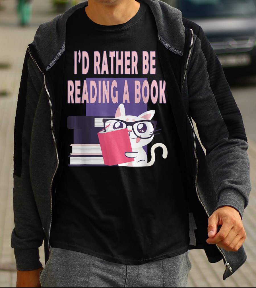 I'D Rather Be Reading A Book Cat Eyeglasses Book Club T-Shirt