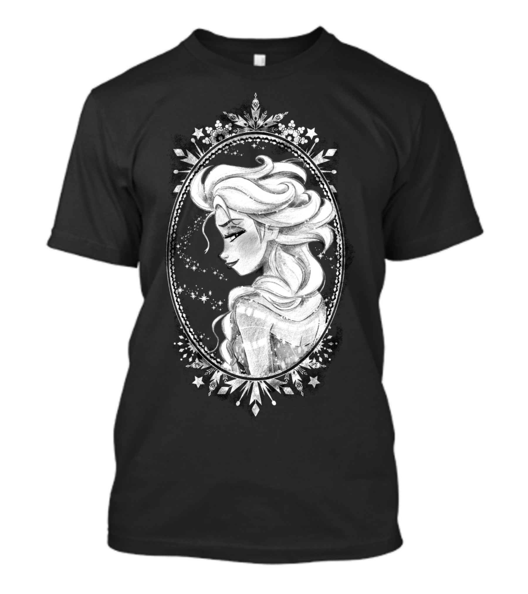 Disney Frozen Elsa Sketch Portrait Snowflakes Oval Frame T-Shirt