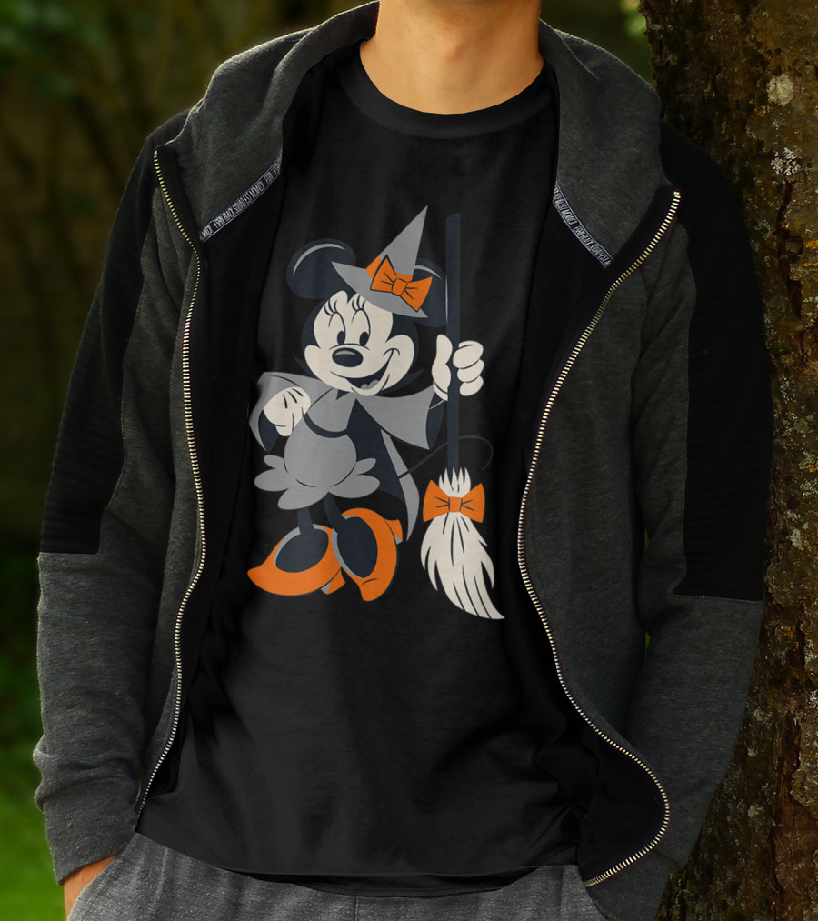 Disney Halloween Minnie Mouse Witch Costume Broomstick Orange Bows T-Shirt