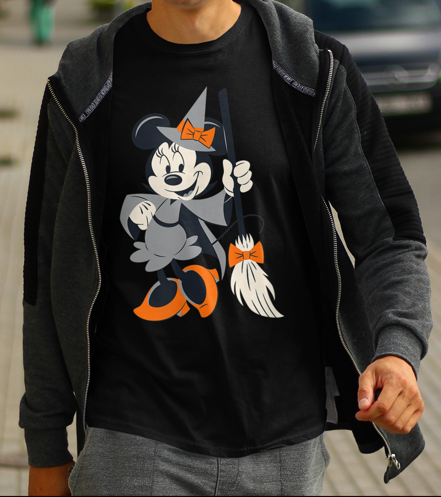 Disney Halloween Minnie Mouse Witch Costume Broomstick Orange Bows T-Shirt