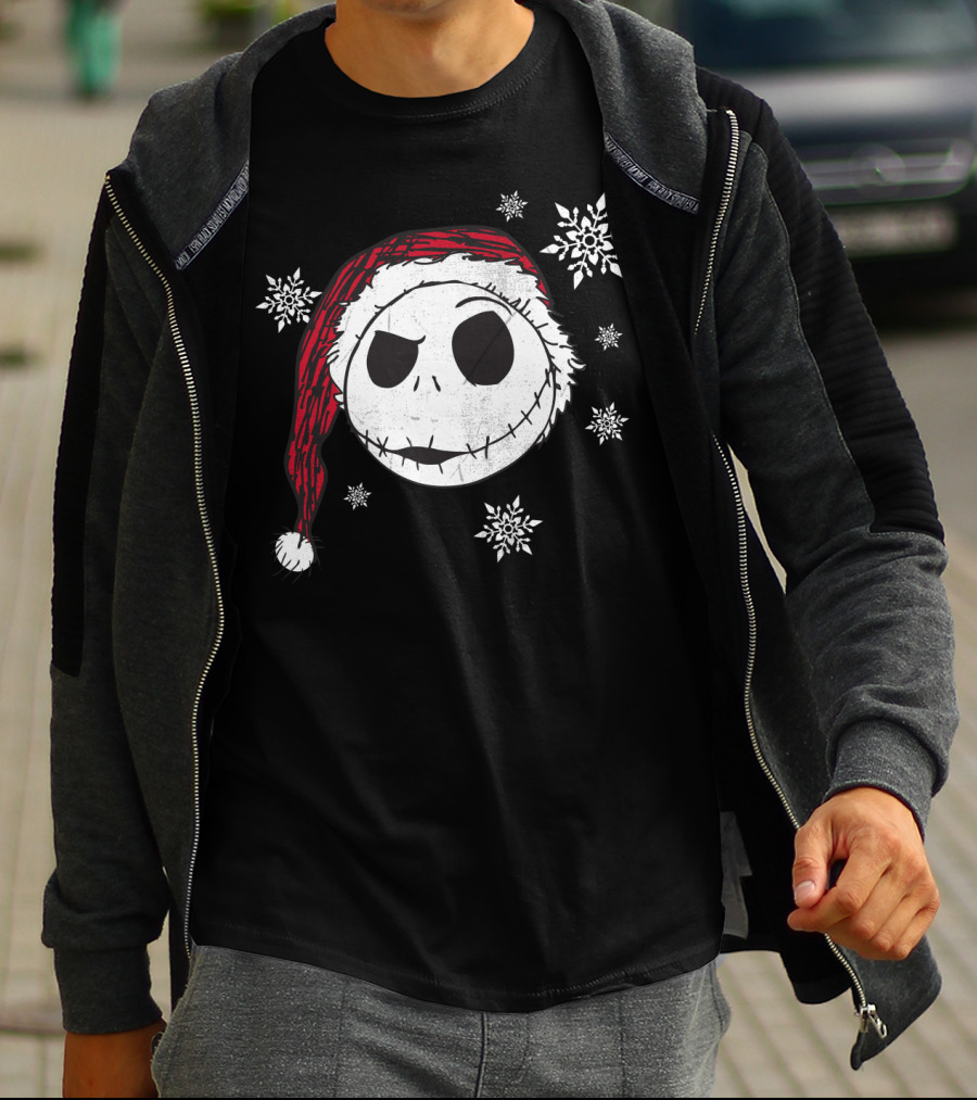 Disney Jack Skellington Santa Hat Snowflakes T-Shirt