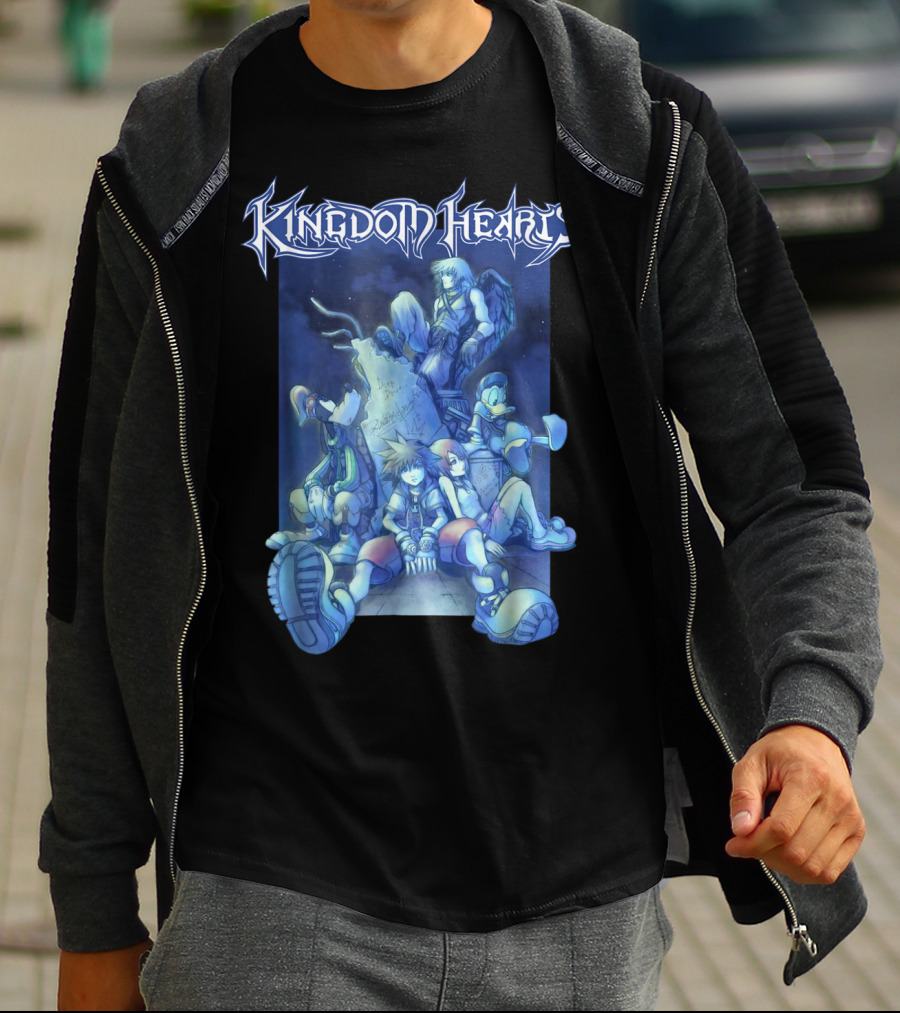 Kingdom Hearts Disney Blue Crew Art With Sora Donald Goofy And Riku T-Shirt