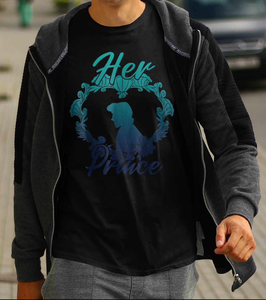 Disney Little Mermaid Eric Her Prince Silhouette Teal Floral T-Shirt