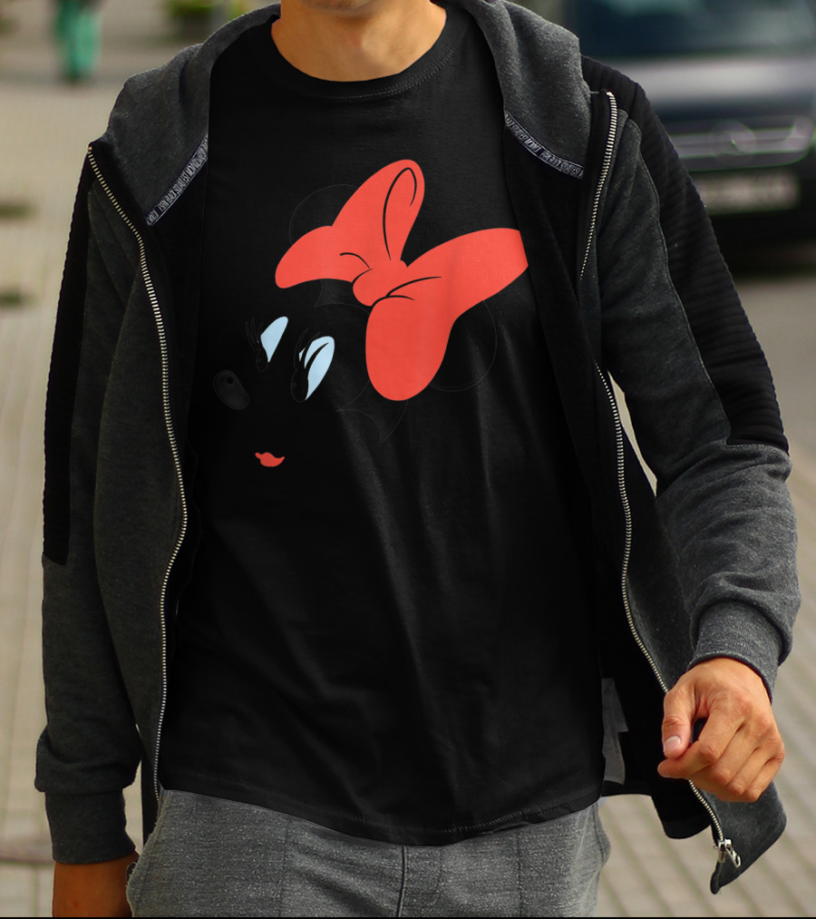 Disney Minnie Mouse Face Red Bow Sketch T-Shirt