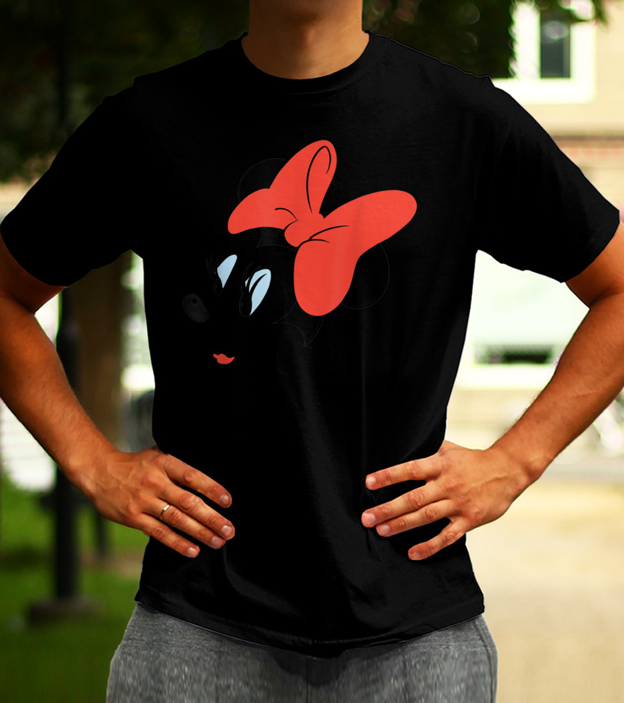 Disney Minnie Mouse Face Red Bow Sketch T-Shirt