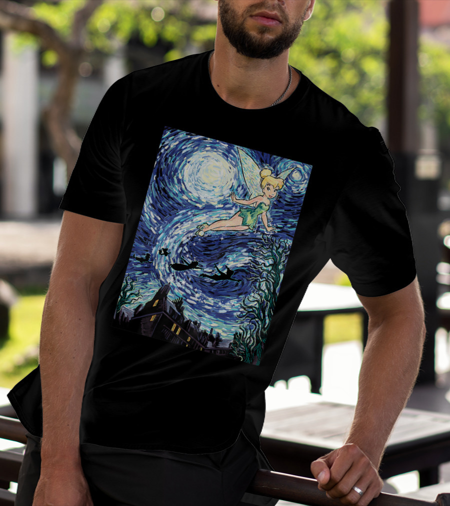 Disney Peter Pan Tinker Bell Starry Night Van Gogh Style Flight Scene T-Shirt