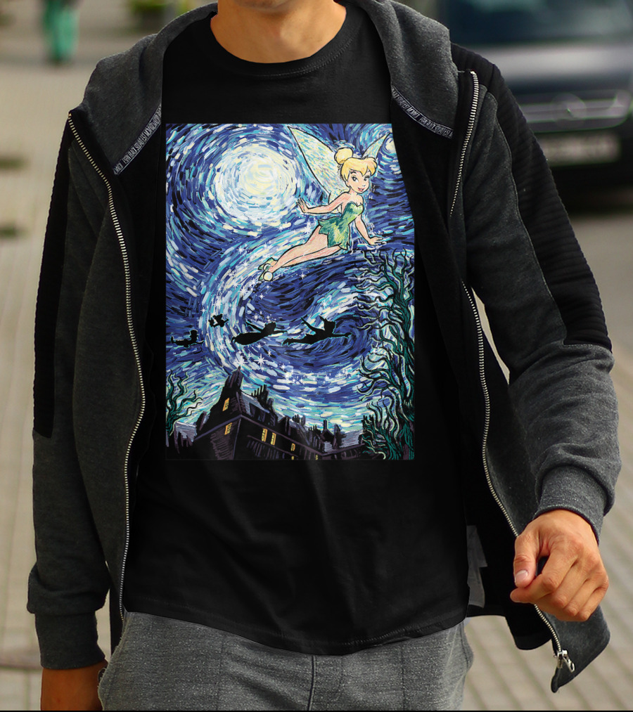Disney Peter Pan Tinker Bell Starry Night Van Gogh Style Flight Scene T-Shirt