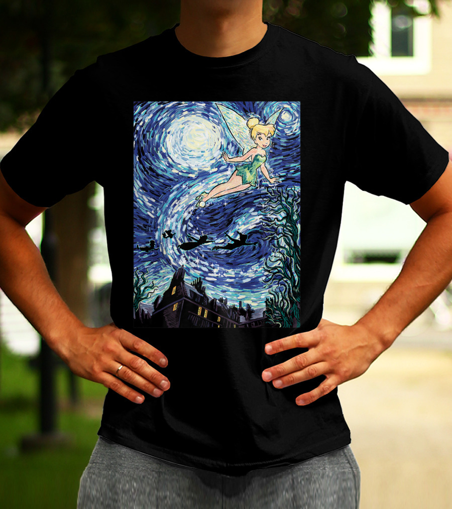 Disney Peter Pan Tinker Bell Starry Night Van Gogh Style Flight Scene T-Shirt