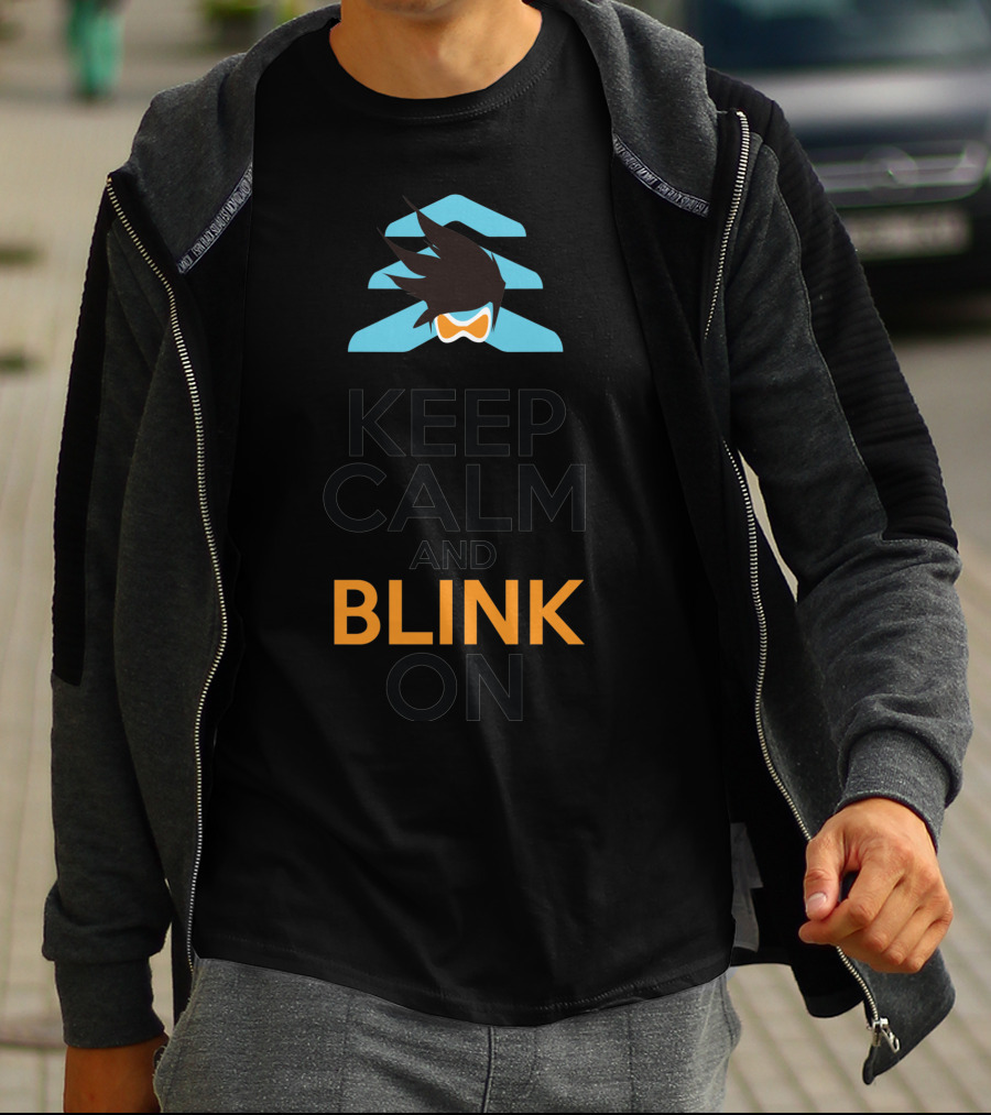 Keep Calm And Blink On Overwatch Tracer Iconic Hair And Goggles T-Shirt