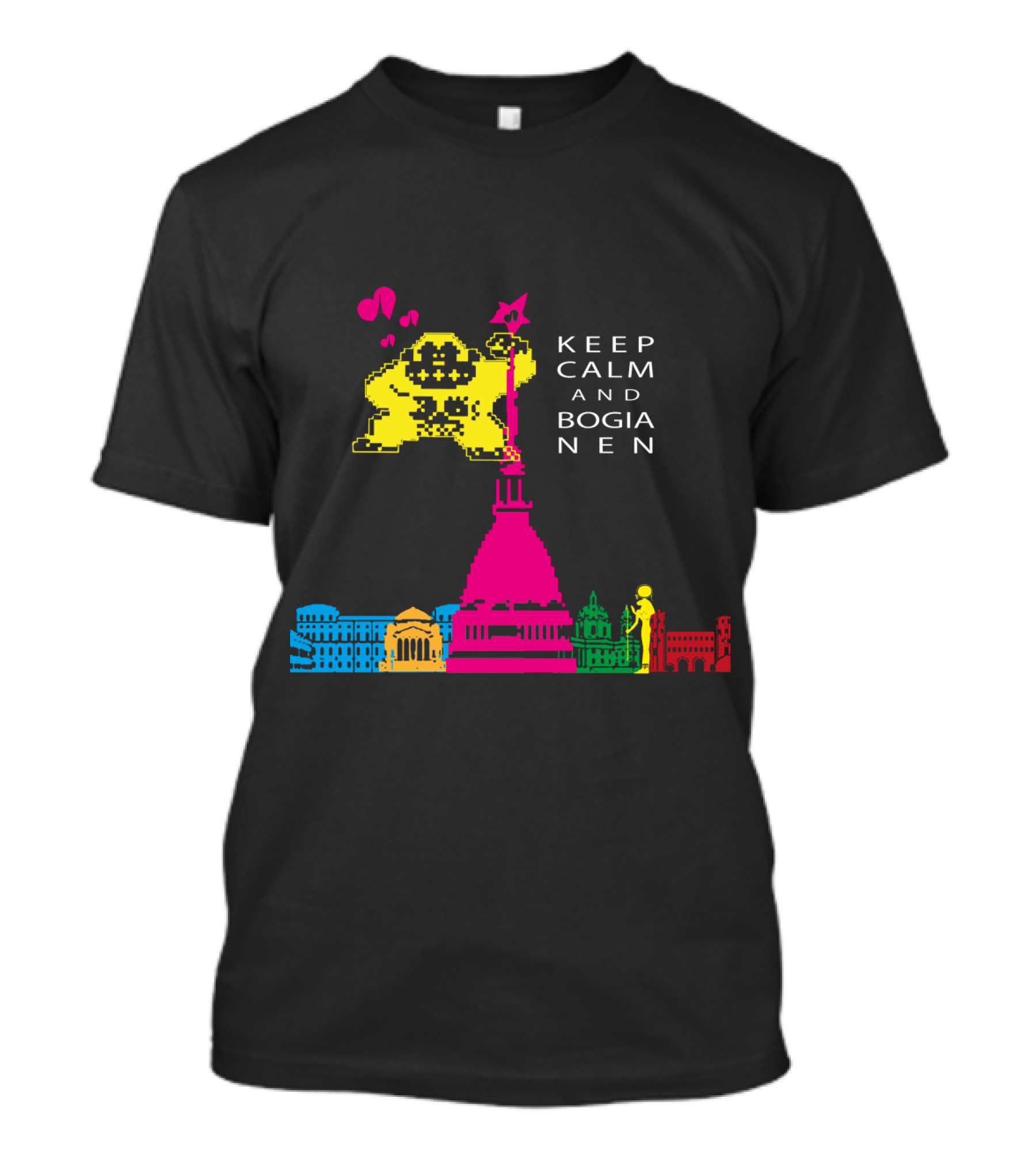 Keep Calm And Bogia Nen Pixel Art With Colorful Cityscape T-Shirt