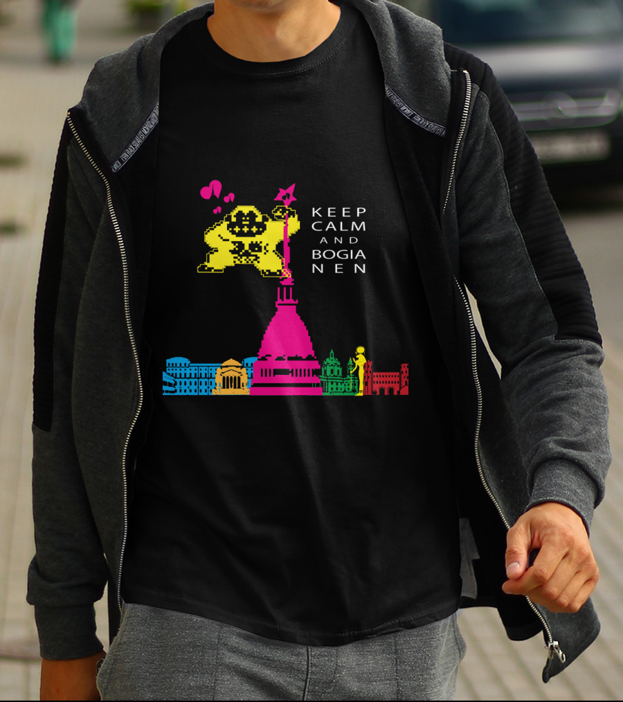 Keep Calm And Bogia Nen Pixel Art With Colorful Cityscape T-Shirt