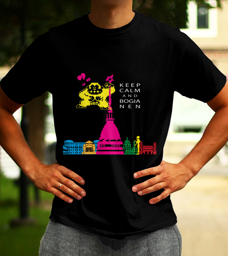 Keep Calm And Bogia Nen Pixel Art With Colorful Cityscape T-Shirt