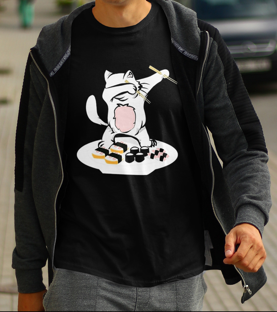 Catsushi Cute Cat Eating Sushi With Chopsticks T-Shirt