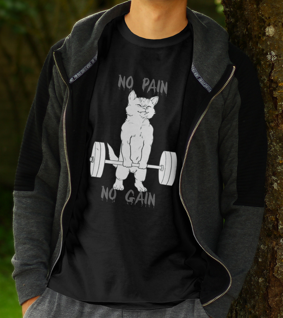 NO PAIN NO GAIN Cat Lifting Weights T-Shirt