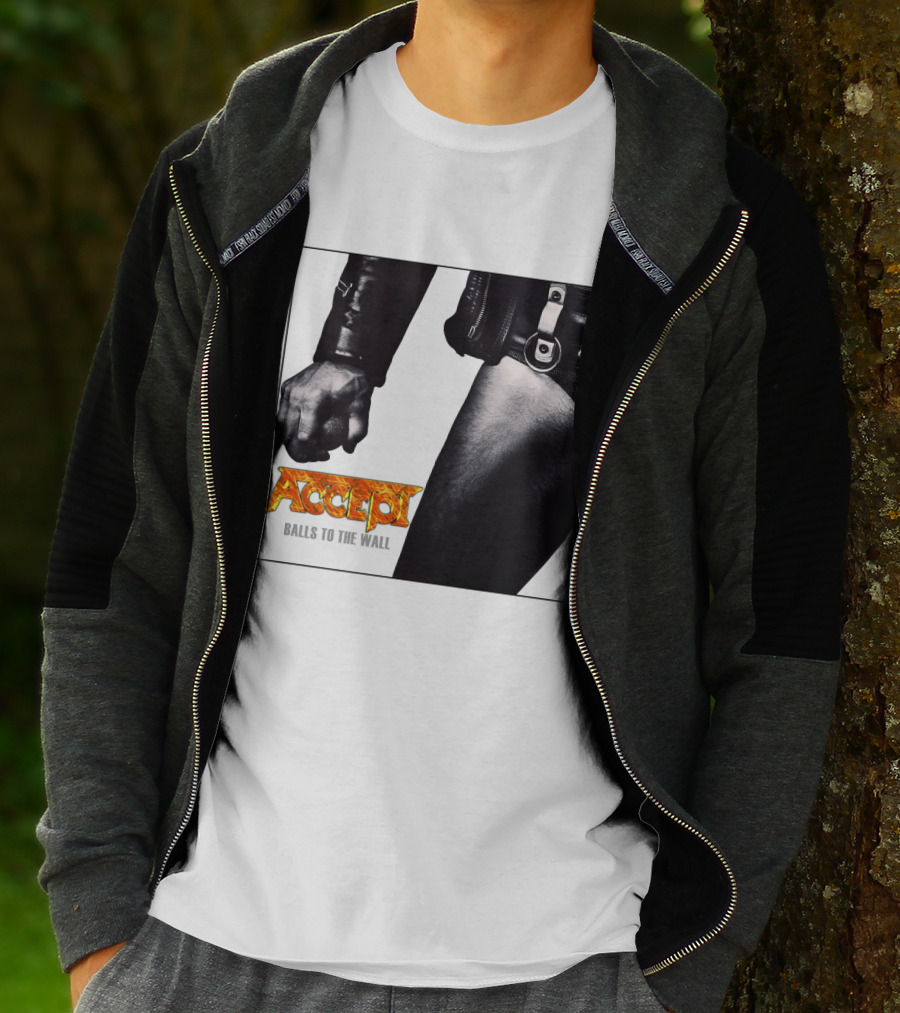 Accept Balls To The Wall Album Cover Leather Jacket And Studded Belt T-Shirt