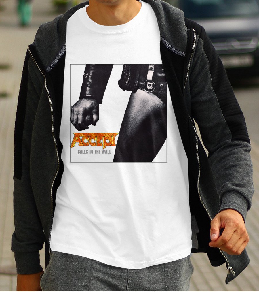 Accept Balls To The Wall Album Cover Leather Jacket And Studded Belt T-Shirt