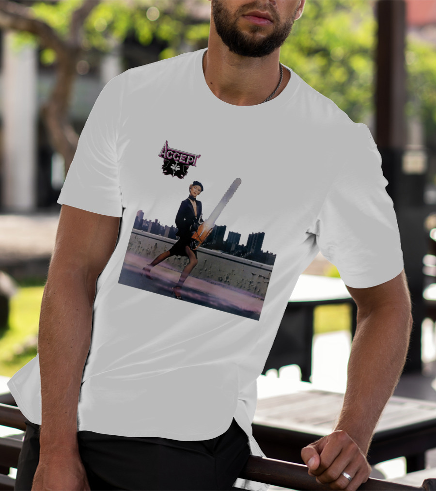 Accept Chainsaw Woman Cityscape Scene T-Shirt