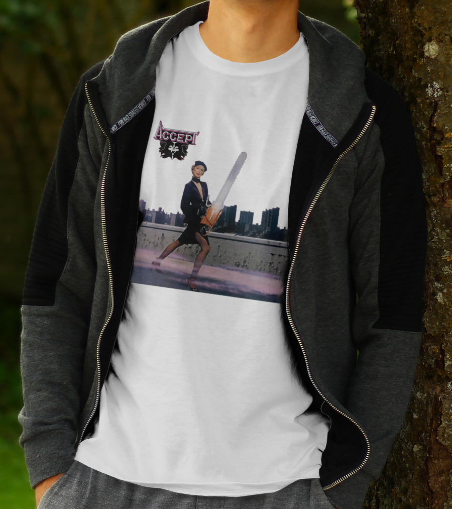 Accept Chainsaw Woman Cityscape Scene T-Shirt