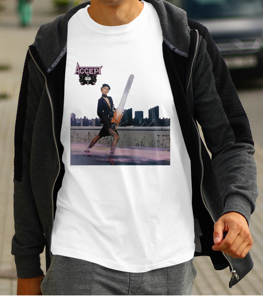 Accept Chainsaw Woman Cityscape Scene T-Shirt