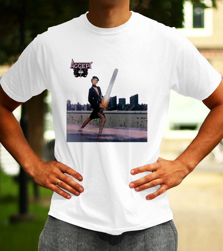 Accept Chainsaw Woman Cityscape Scene T-Shirt