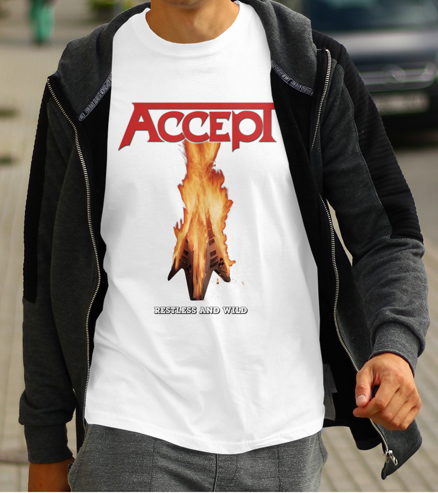 Accept Restless And Wild Flaming Guitar T-Shirt