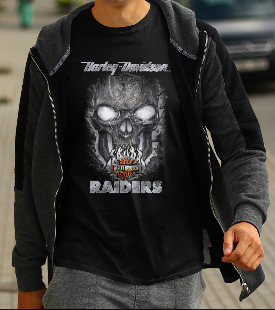 Harley Davidson Raiders Motor Cycles Skull T-Shirt