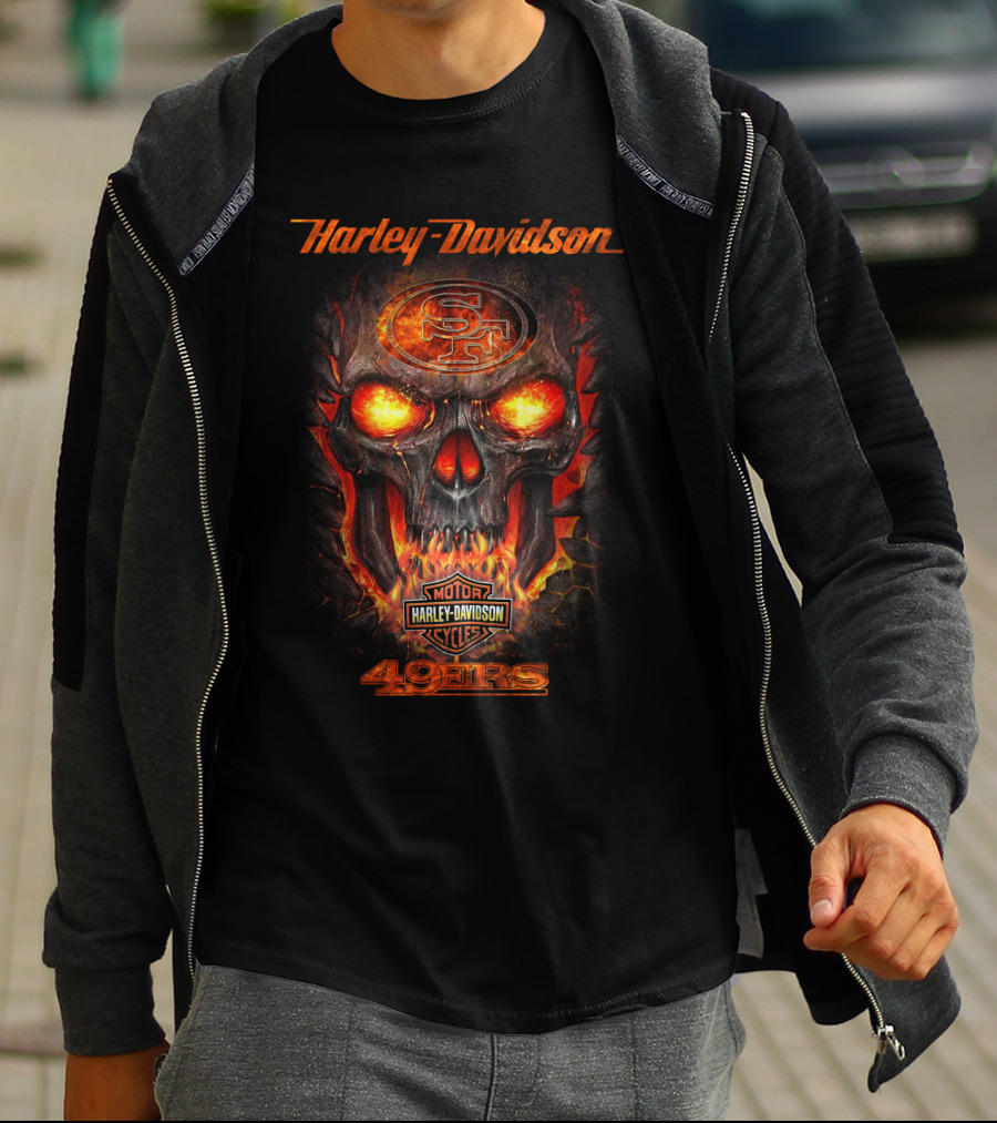 Harley Davidson San Francisco 49ers Skull Fire T-Shirt