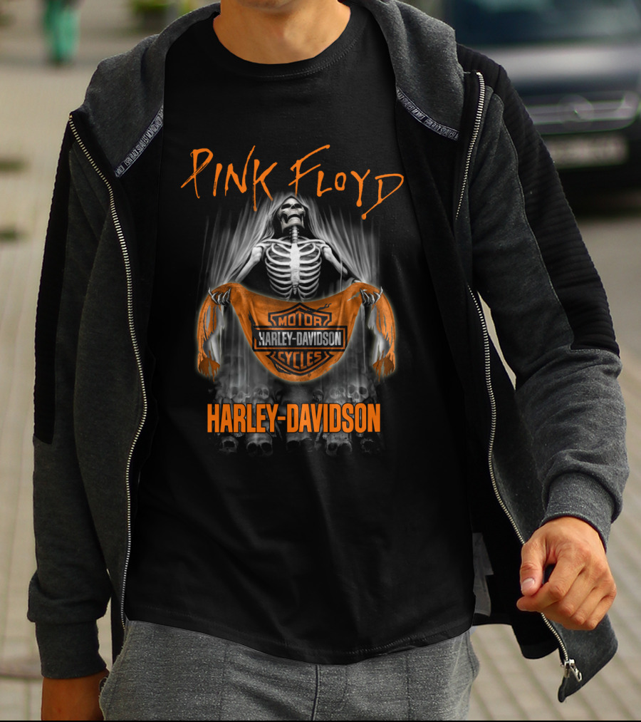 Pink Floyd Harley Davidson Skeleton Holding T-Shirt