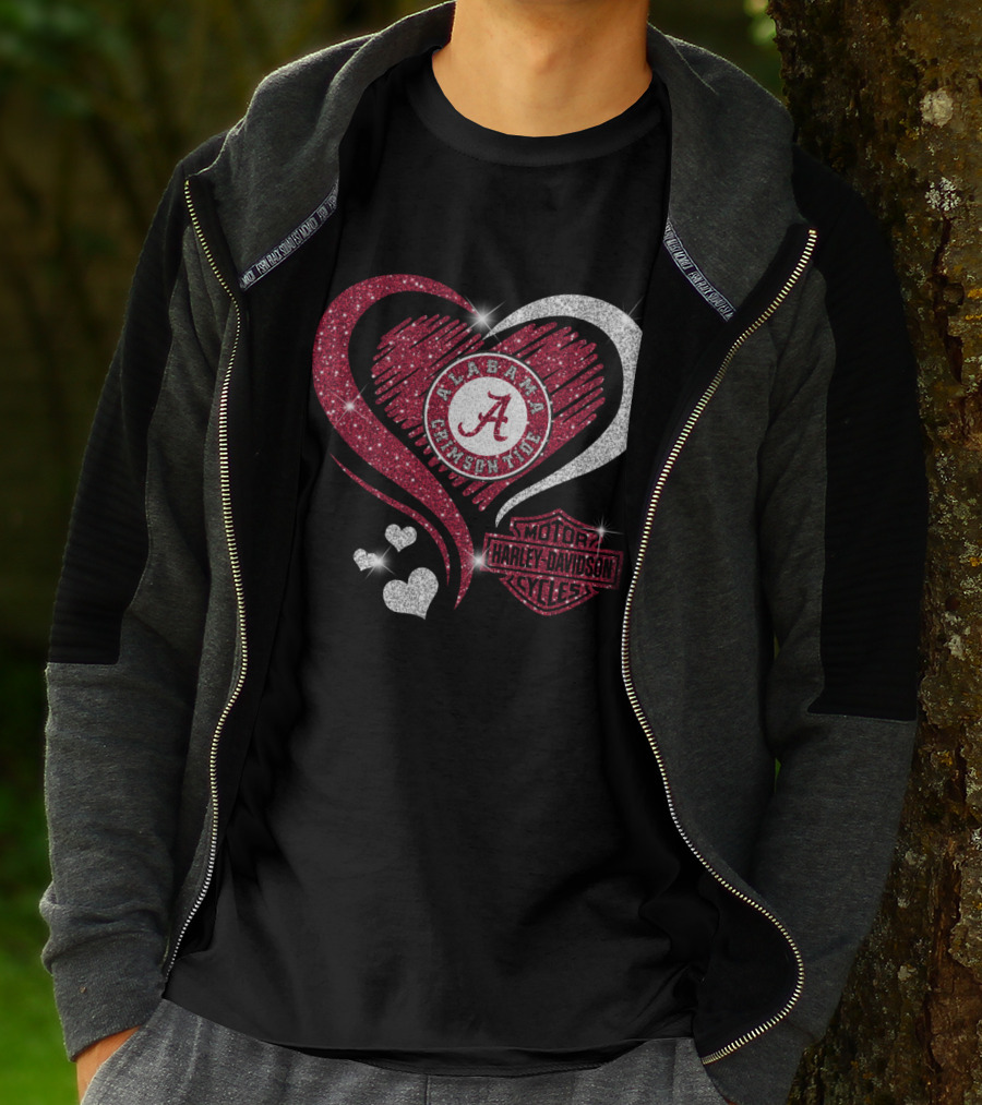 Alabama Crimson Tide Harley Davidson Heart Glitter T-Shirt