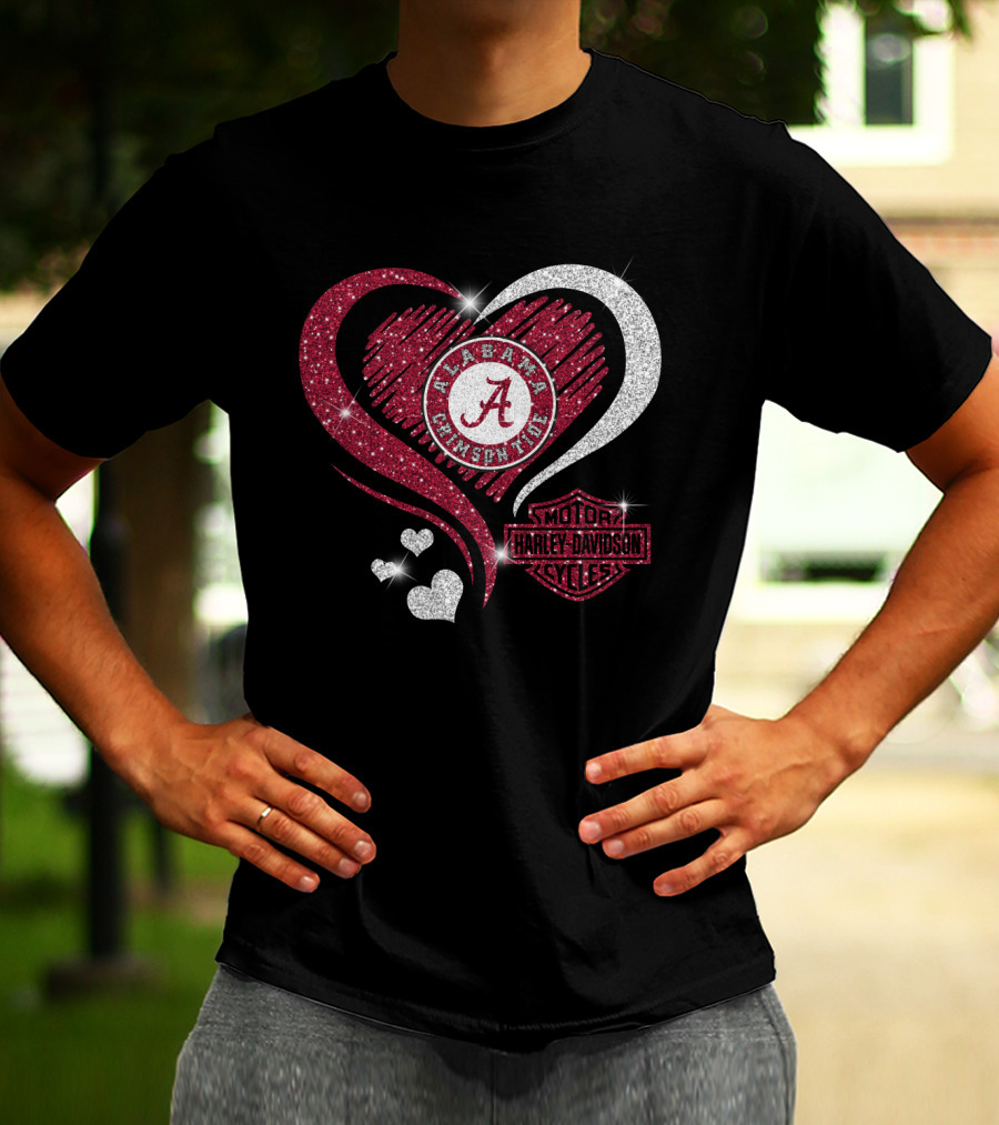 Alabama Crimson Tide Harley Davidson Heart Glitter T-Shirt