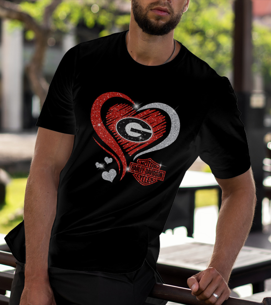Georgia Bulldogs Harley Davidson Love Heart T-Shirt