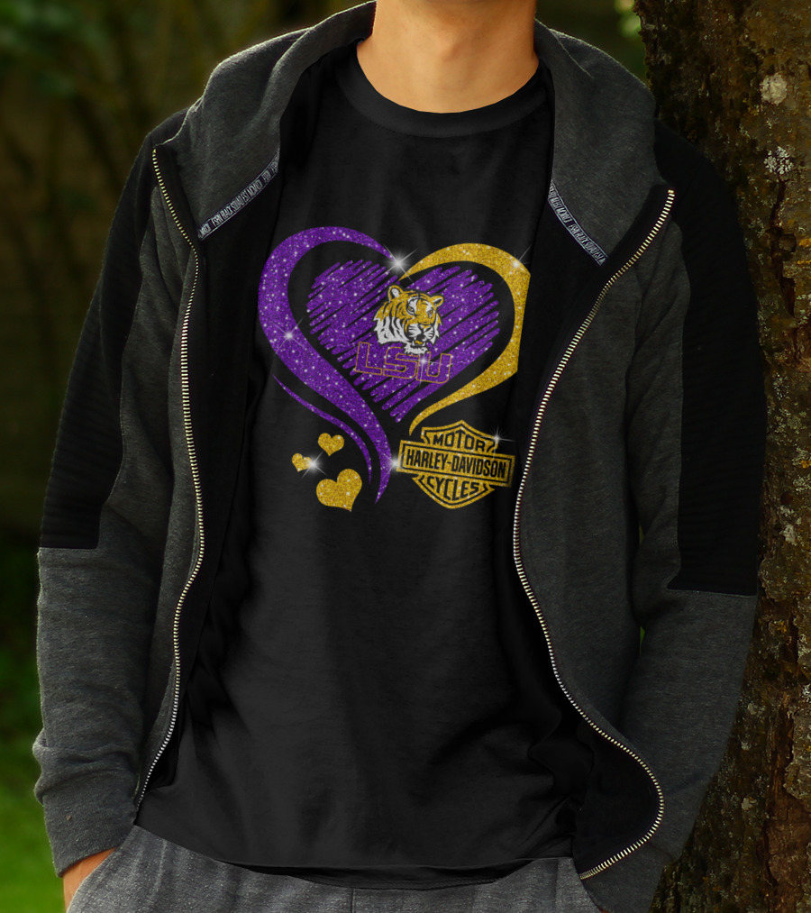 Hd Ncaa Lsu Tigers Heart Harley Davidson Motorcycle Cycles T-Shirt