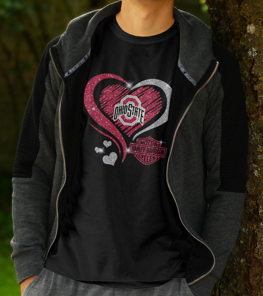 Ohio State Buckeyes Harley Davidson Heart T-Shirt