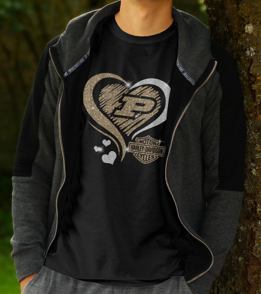 Purdue Boilermakers Heart Harley Davidson T-Shirt