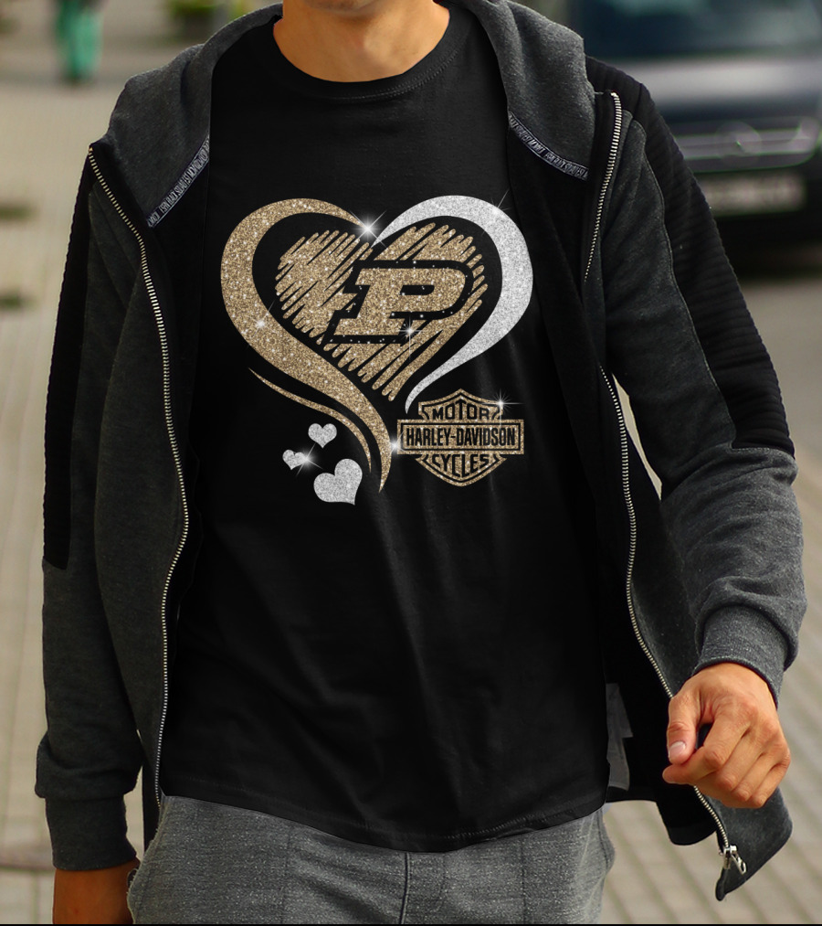 Purdue Boilermakers Heart Harley Davidson T-Shirt