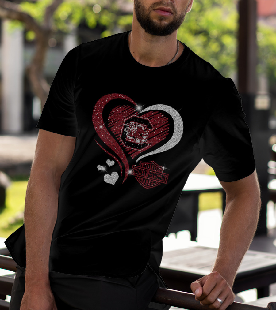 South Carolina Gamecocks Harley Davidson Heart Intertwine T-Shirt
