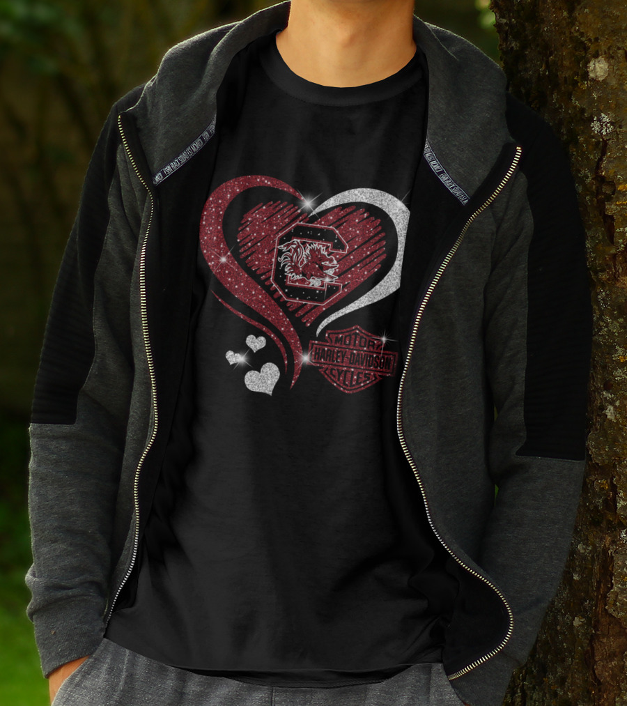 South Carolina Gamecocks Harley Davidson Heart Intertwine T-Shirt
