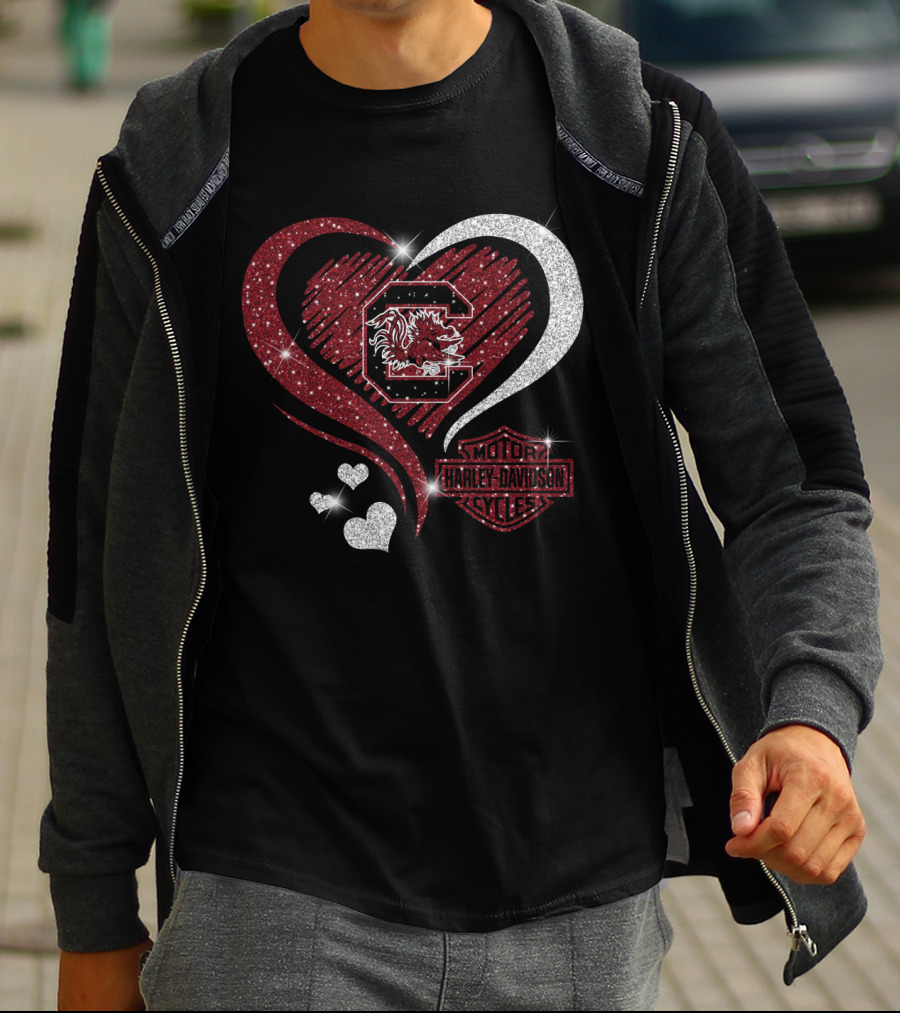 South Carolina Gamecocks Harley Davidson Heart Intertwine T-Shirt