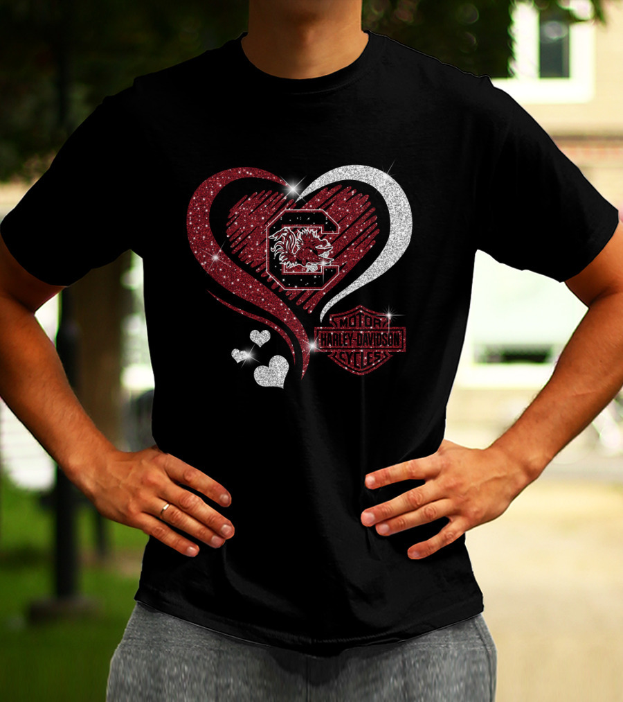 South Carolina Gamecocks Harley Davidson Heart Intertwine T-Shirt
