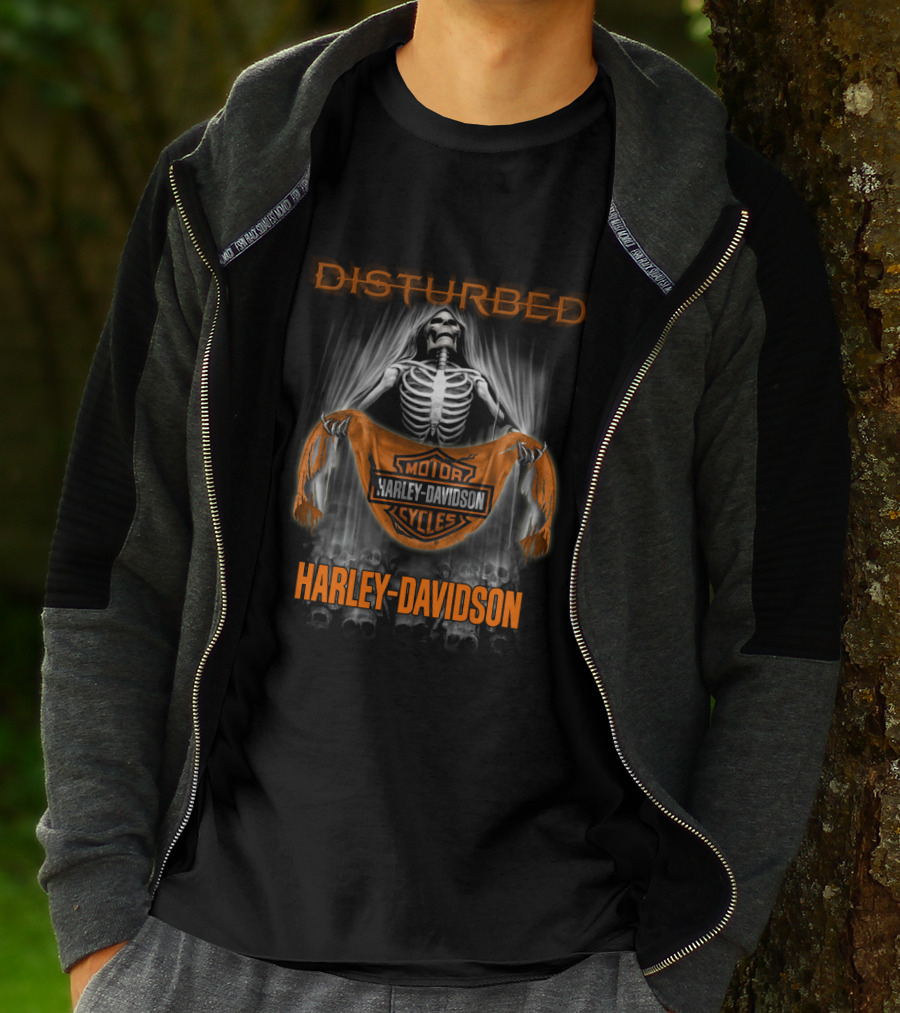 Disturbed Harley Davidson Motor Cycles Skeleton T-Shirt