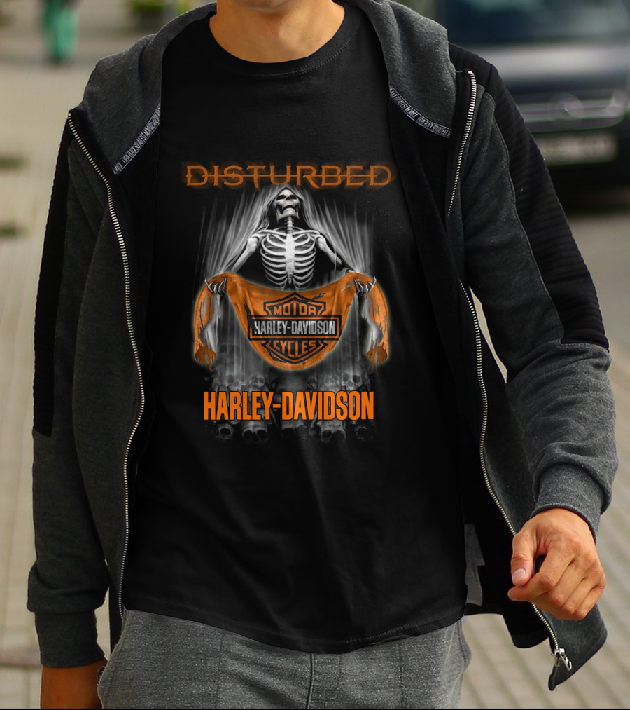 Disturbed Harley Davidson Motor Cycles Skeleton T-Shirt